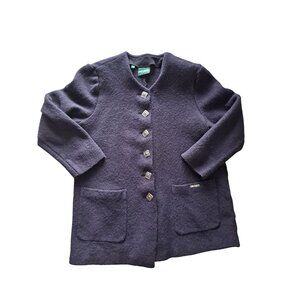Geiger Austria Womens Jacket Navy Blue New Wool Metal Button Front Long Sleeve M